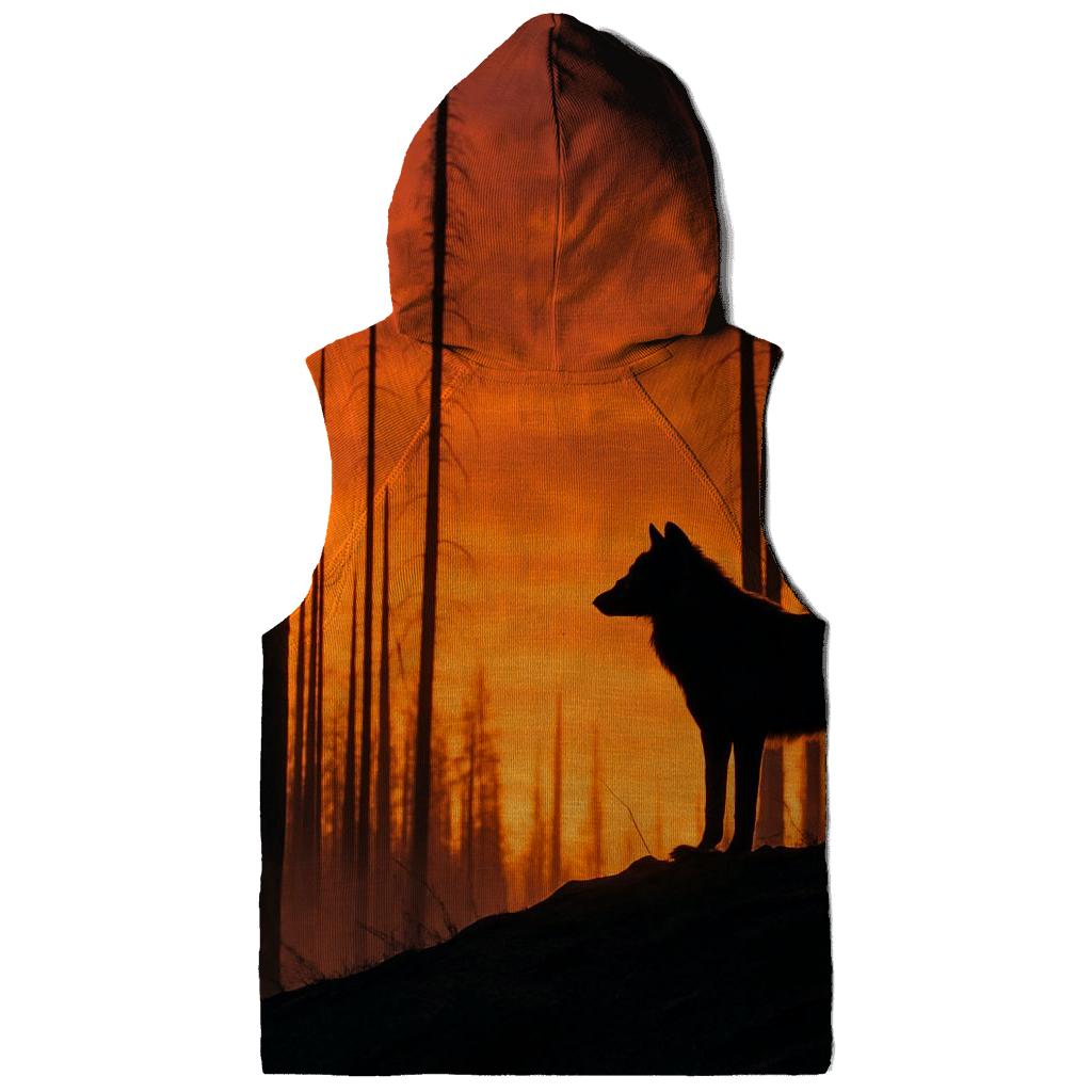 Wolf Silhouette On Burned Forest Ridge printed hoodies