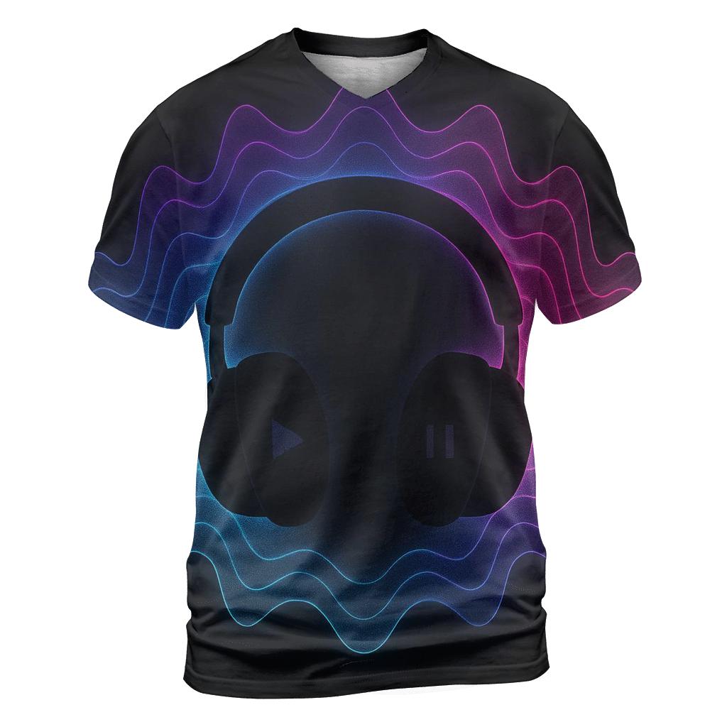 Holographic Headphone Aura vibrant all-over design tees