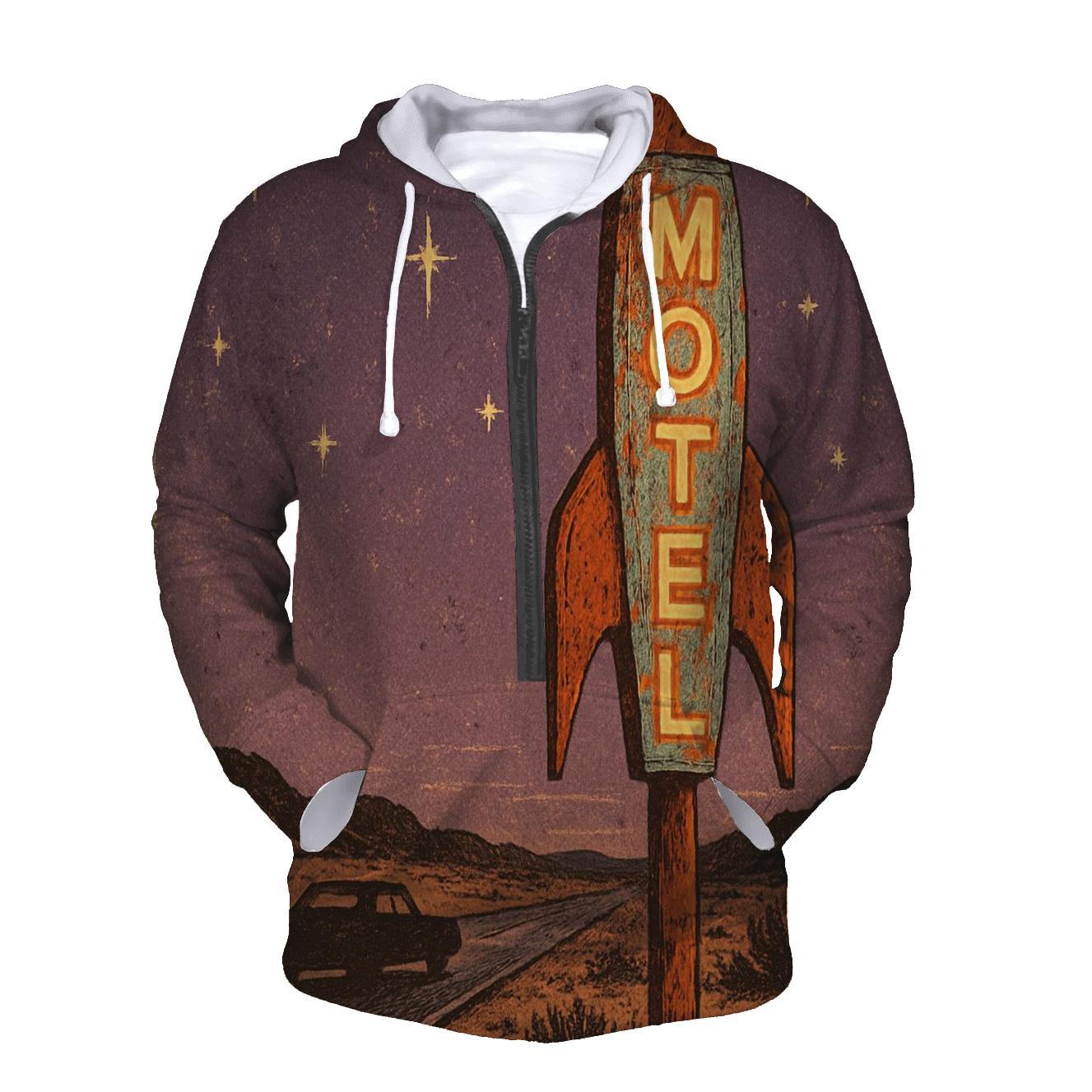 Vintage Rocket Motel Roadside Sign heavyweight hoodies
