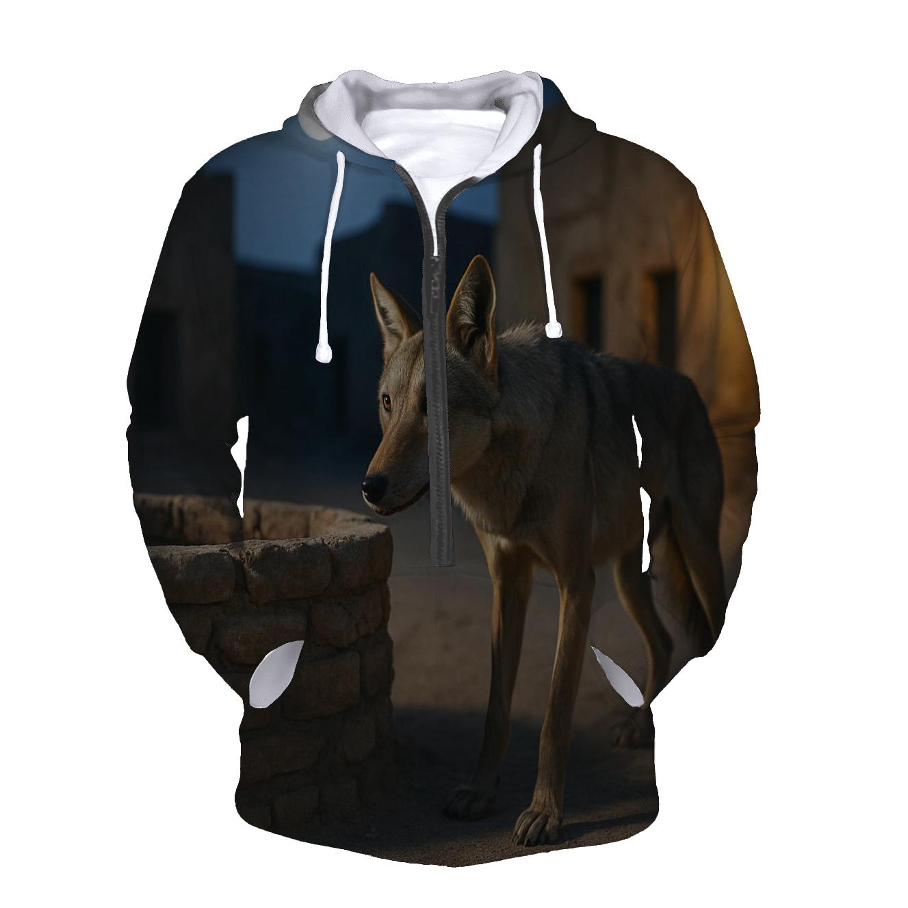 Lone Desert Wolf At Deserted Well lightweight hoodies