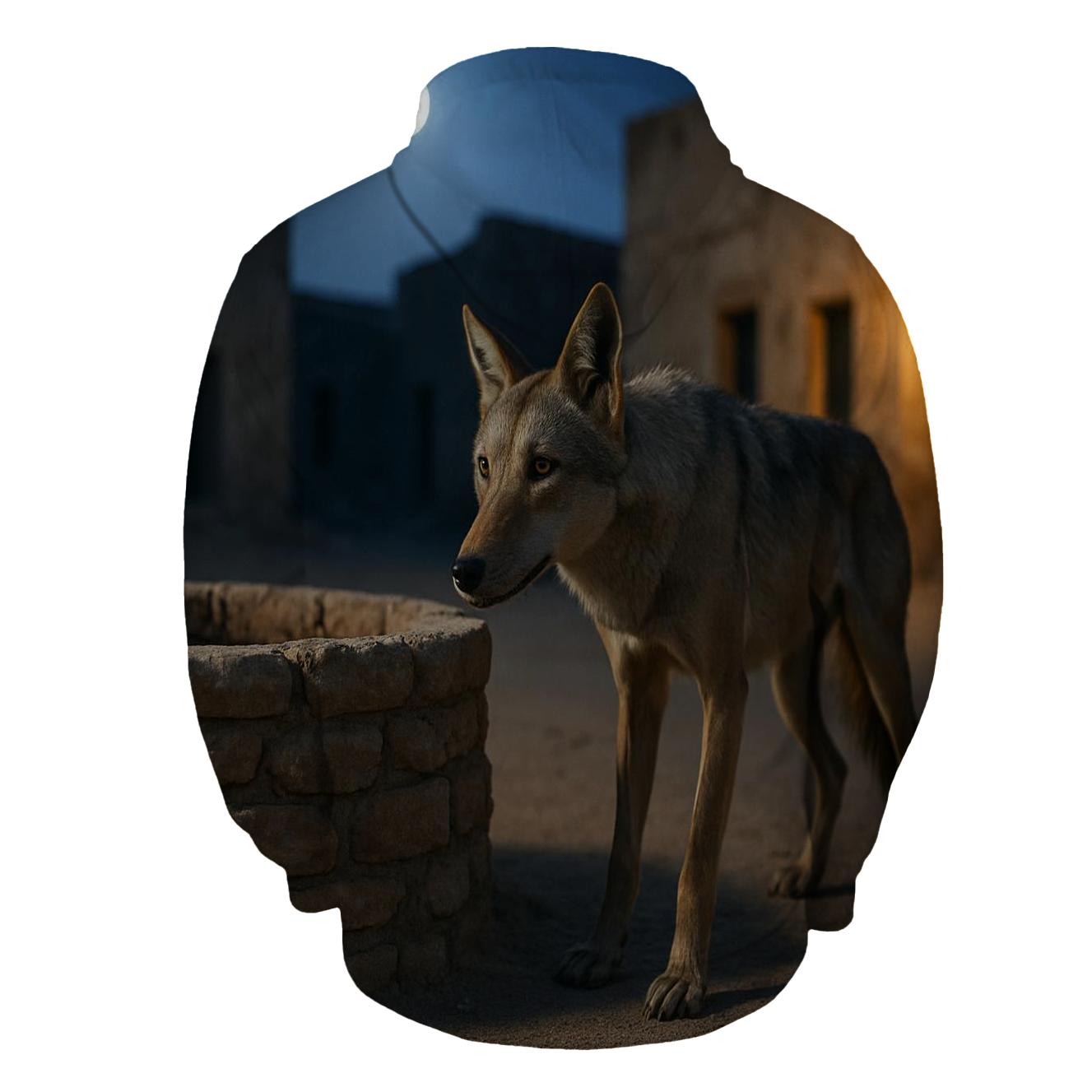 Lone Desert Wolf At Deserted Well lightweight hoodies