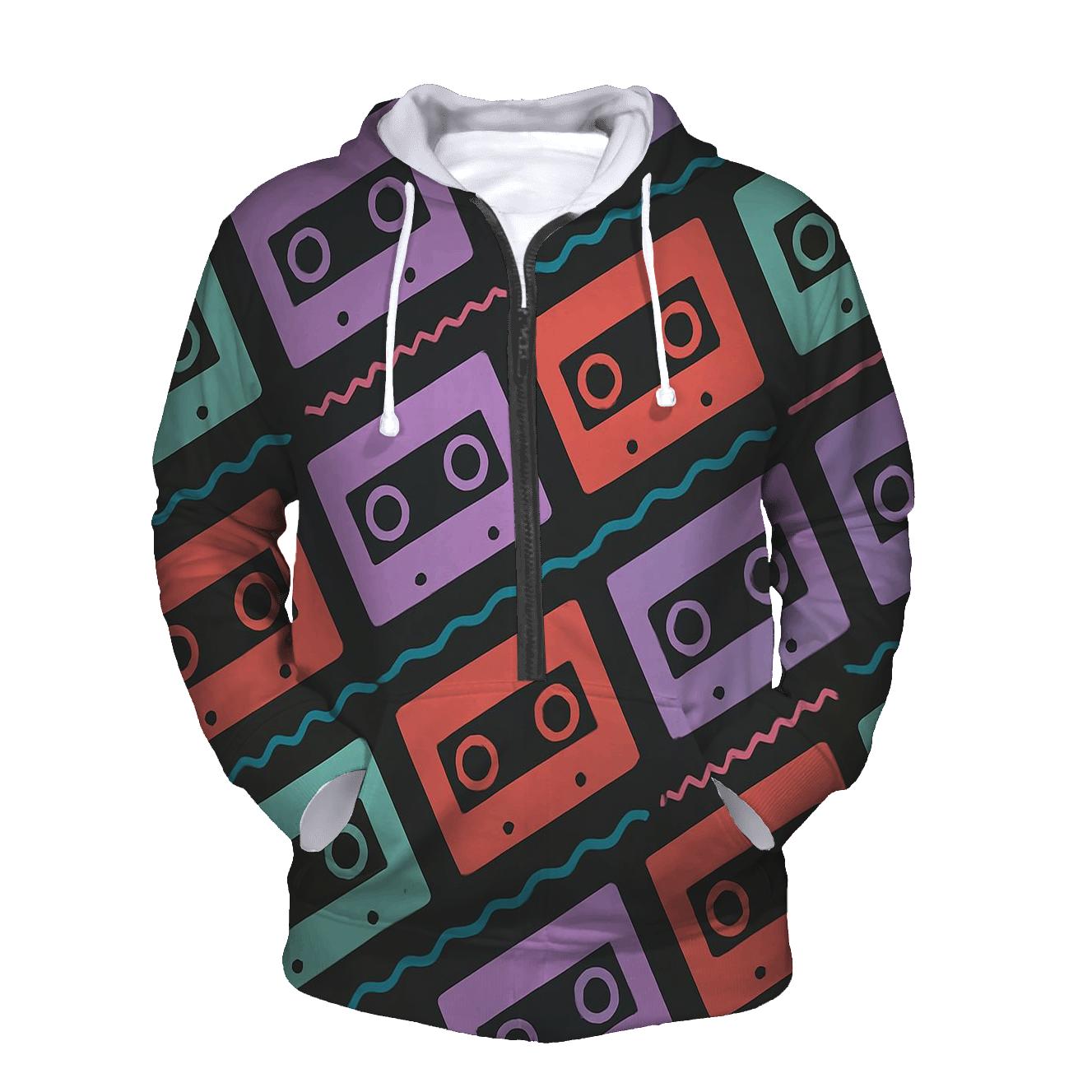 Retro Cassette Wave Stripes pullover hoodies
