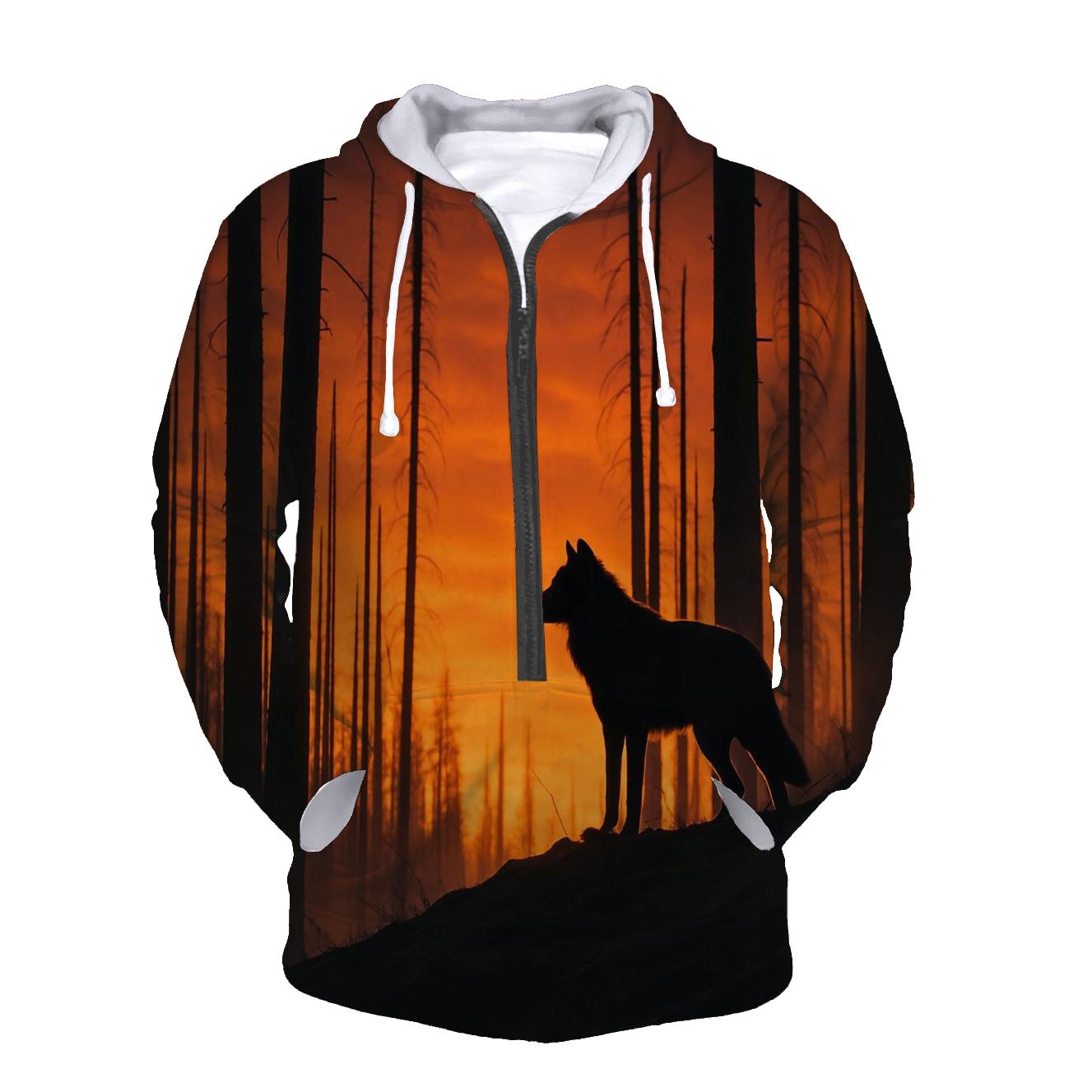 Wolf Silhouette On Burned Forest Ridge pullover hoodies
