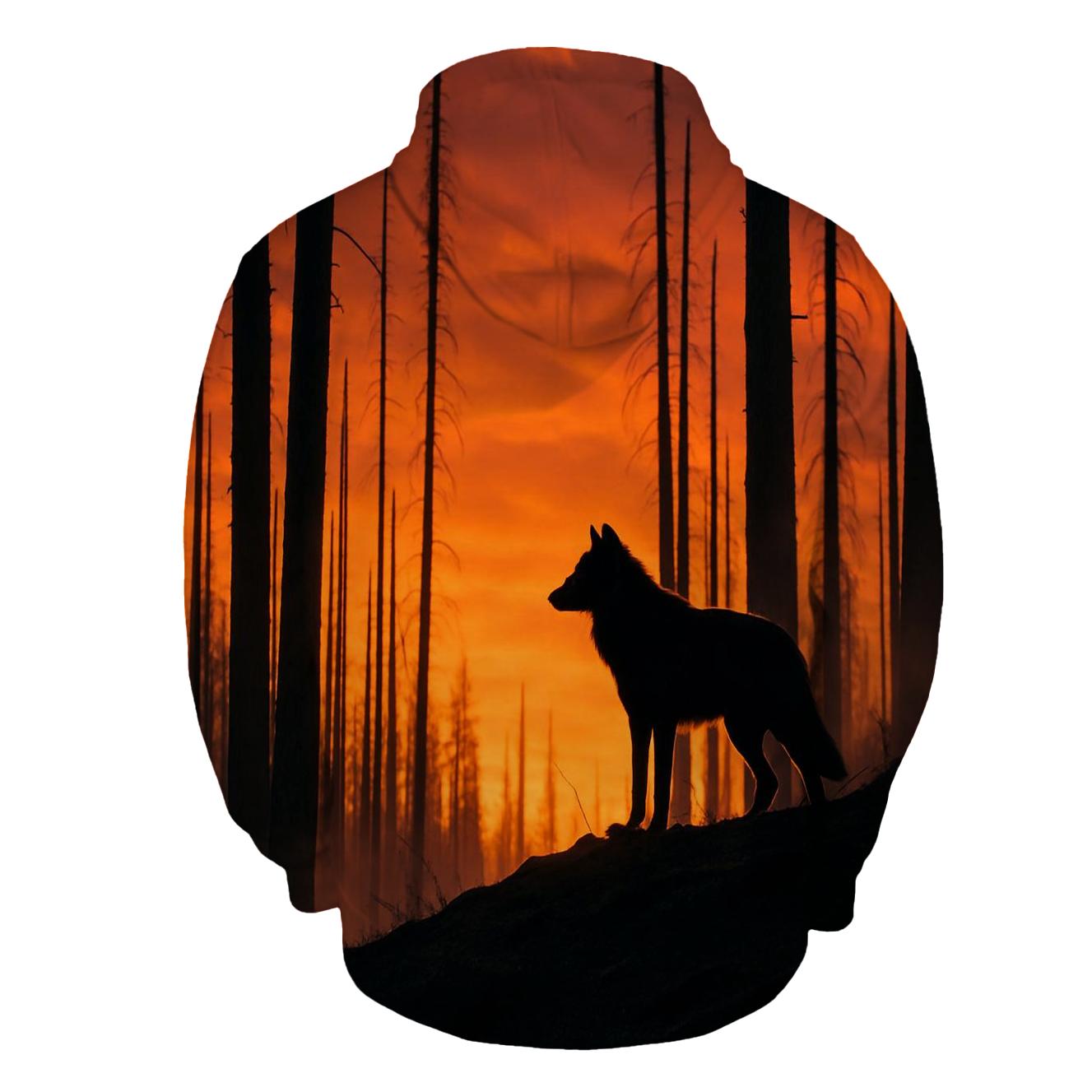 Wolf Silhouette On Burned Forest Ridge pullover hoodies