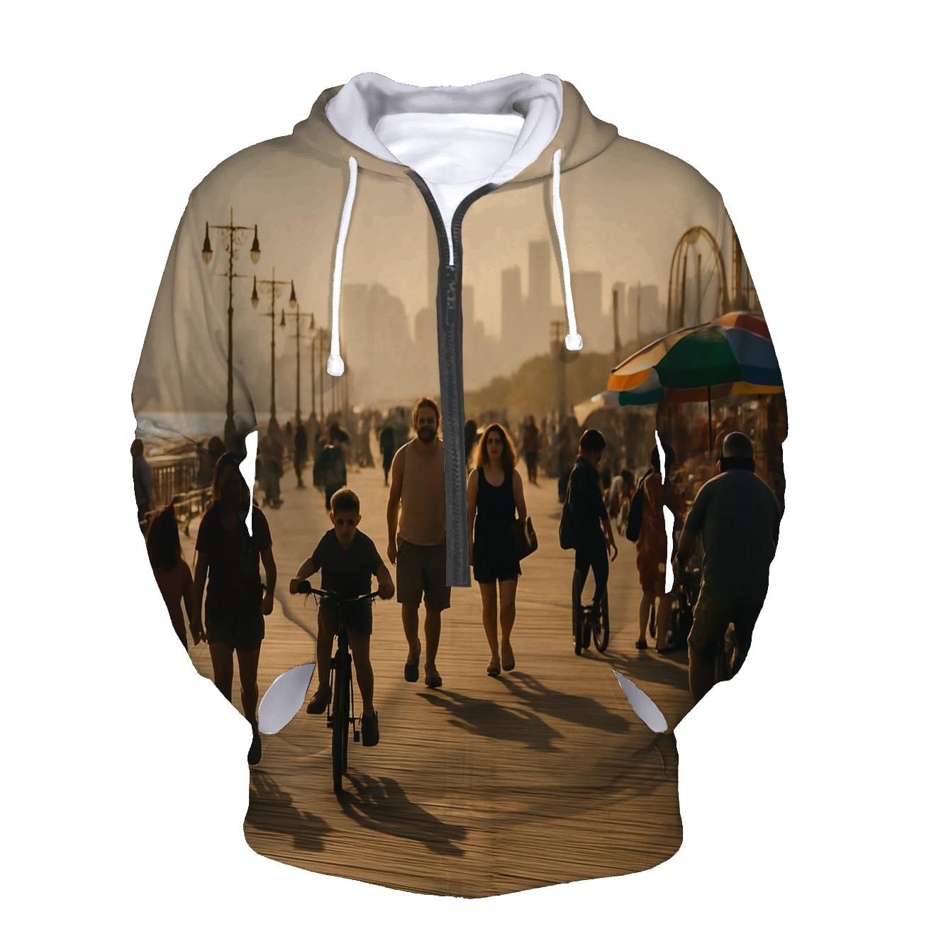 Coney Island Boardwalk With Distant Skyline printed hoodies
