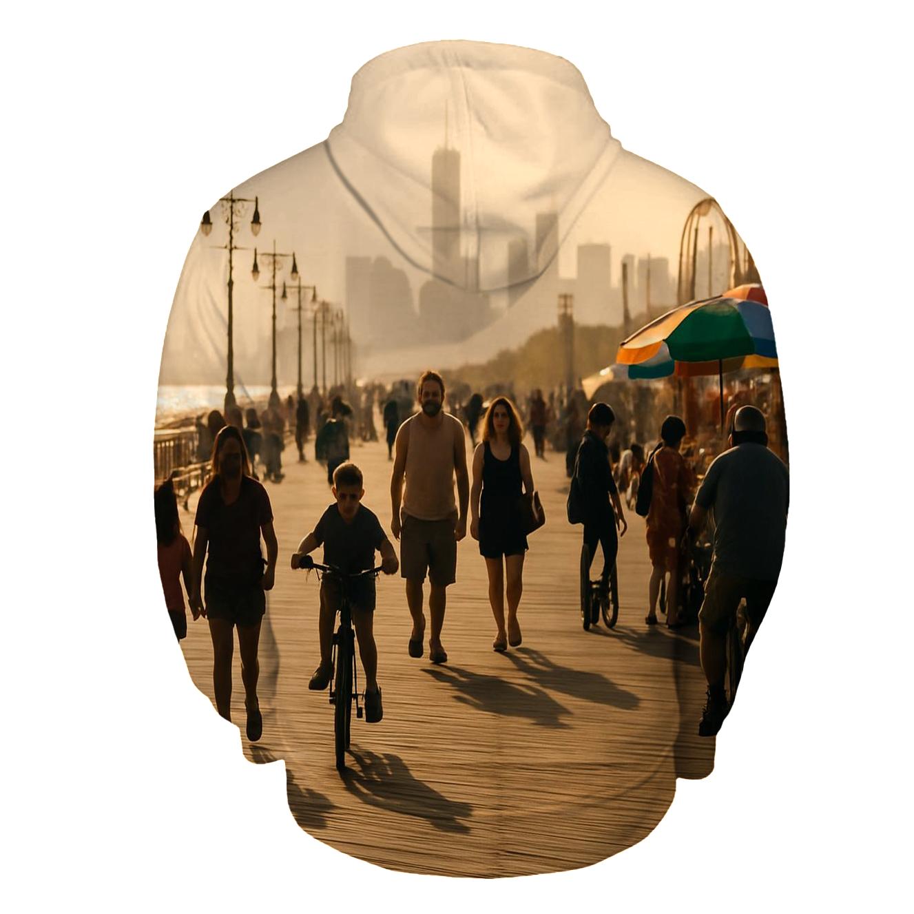Coney Island Boardwalk With Distant Skyline printed hoodies