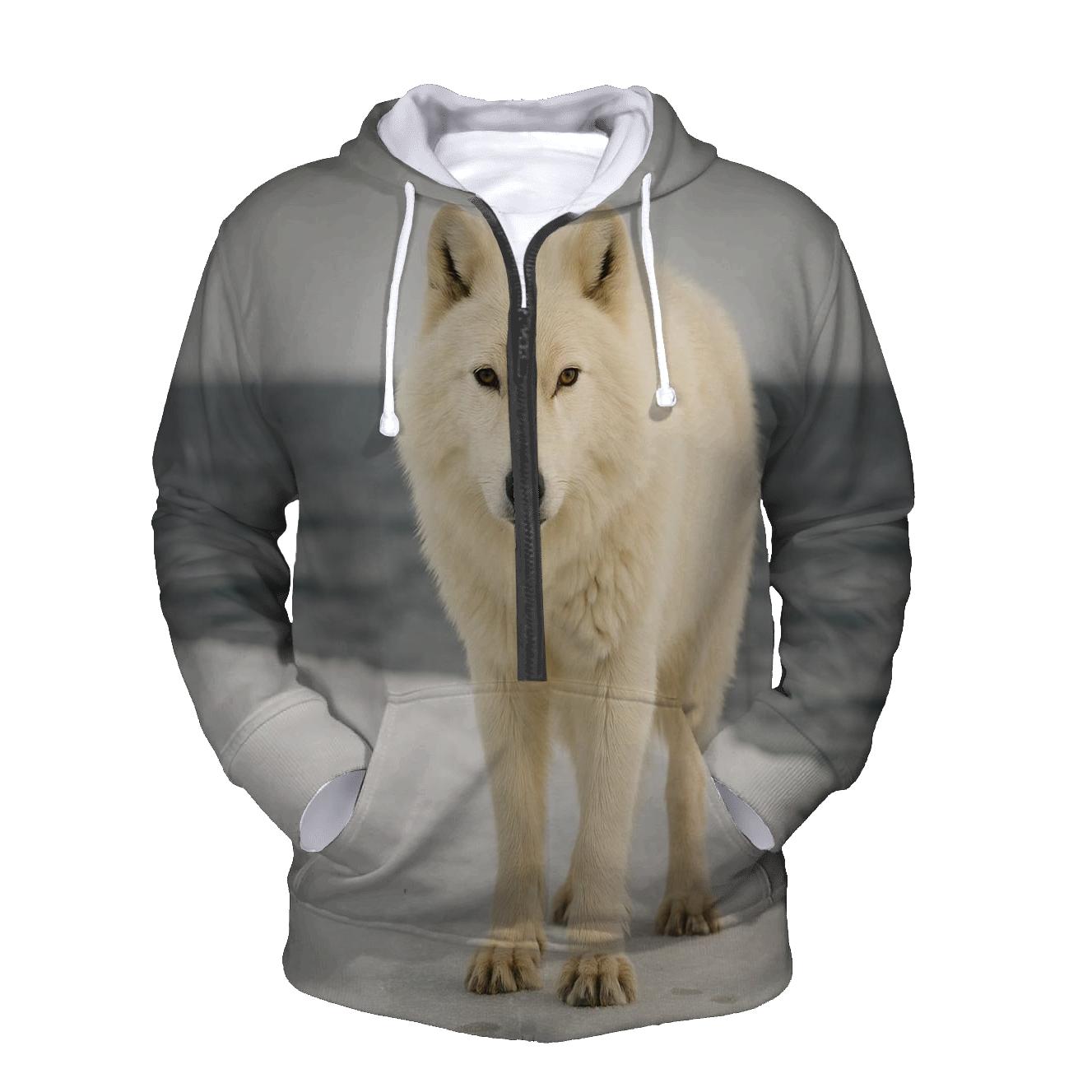 Arctic Wolf Against Melting Sea Ice heavyweight hoodies