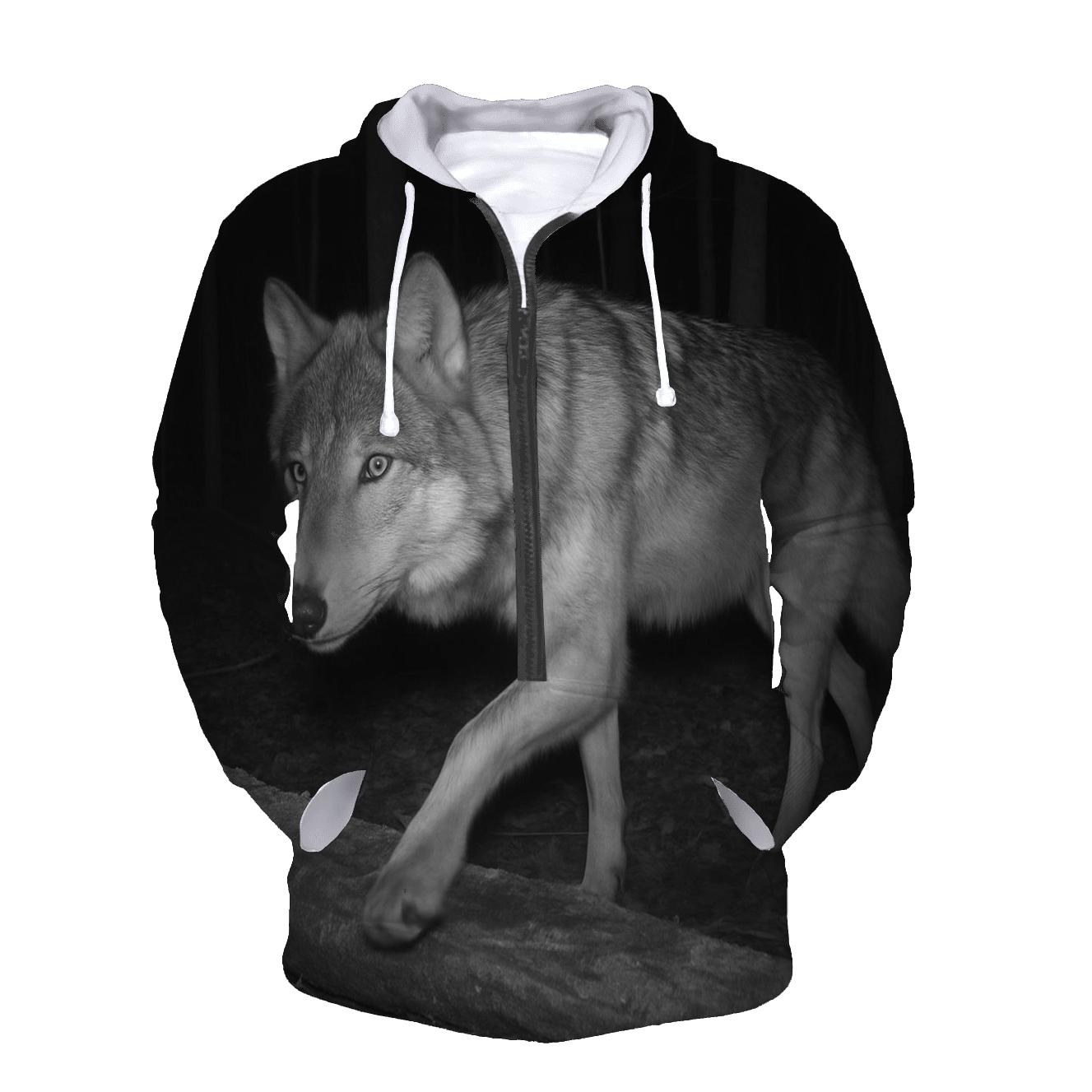 Forest Wolf Passing Hidden Camera Trap graphic hoodies