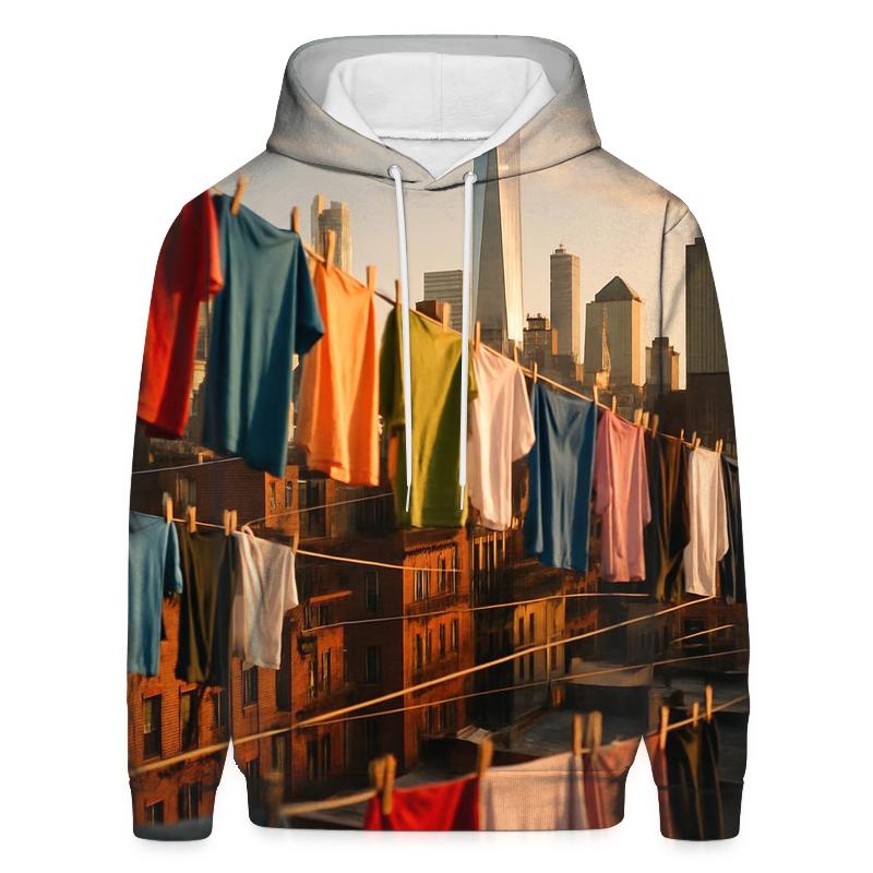 Chinatown Rooftop Laundry Skyline printed hoodies
