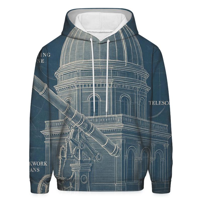 Old Observatory Blueprint Diagram embroidered hoodies