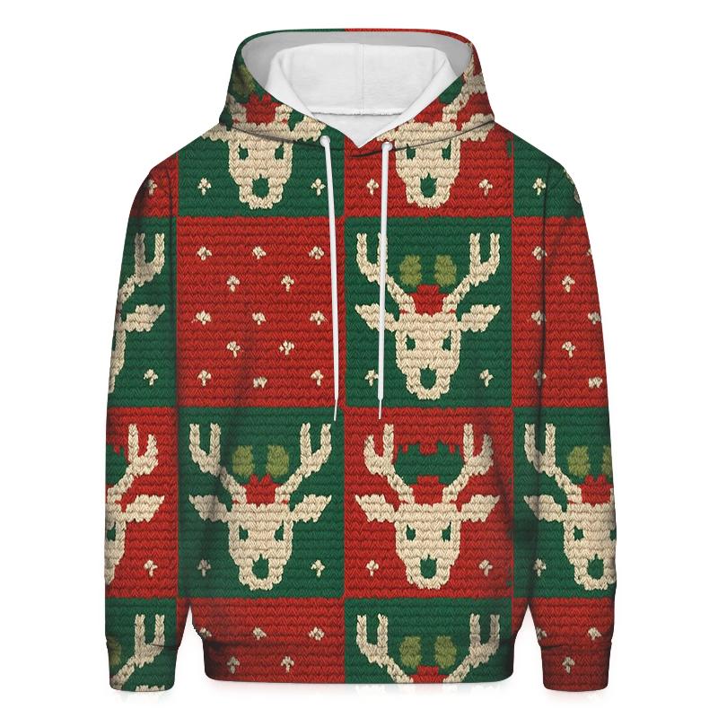 Holly Crowned Reindeer Checkerboard Design heavyweight hoodies
