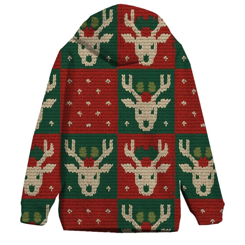 Holly Crowned Reindeer Checkerboard Design heavyweight hoodies