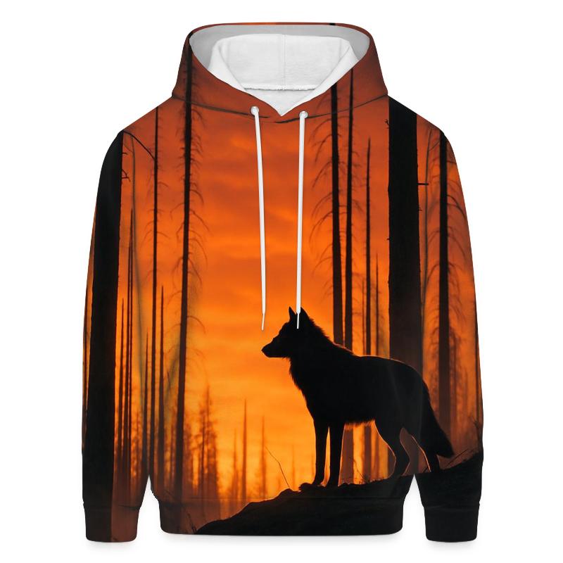 Wolf Silhouette On Burned Forest Ridge hoodie designs