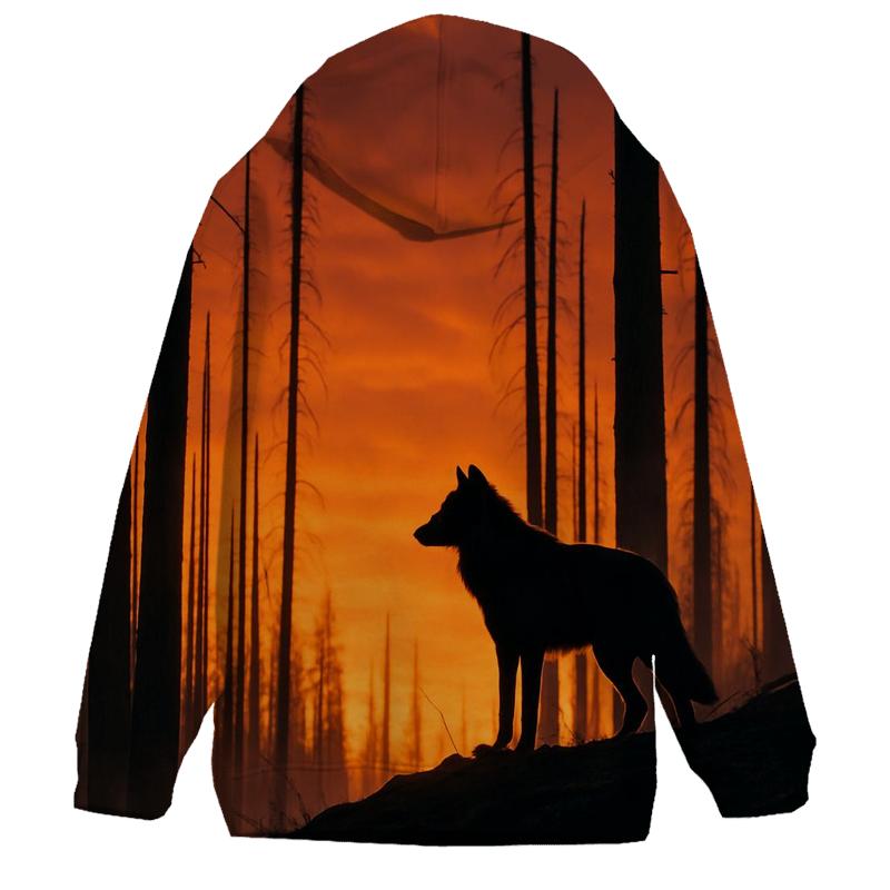 Wolf Silhouette On Burned Forest Ridge hoodie designs
