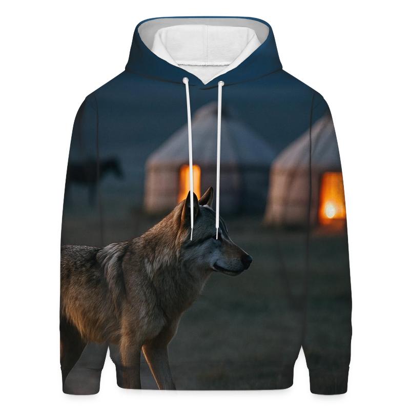 Steppe Wolf Beside Nomad Horse Camp custom hoodies