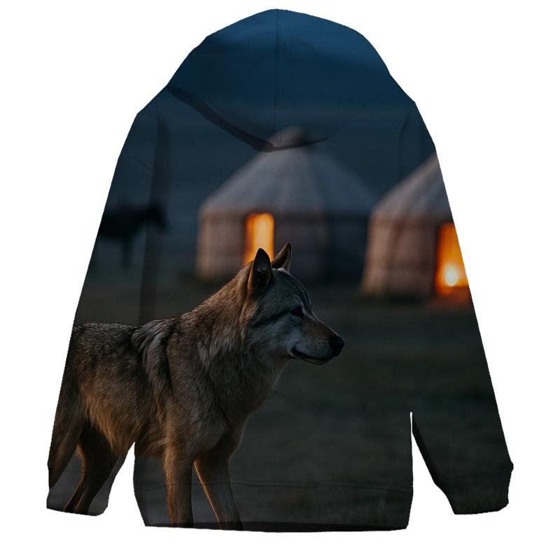 Steppe Wolf Beside Nomad Horse Camp custom hoodies