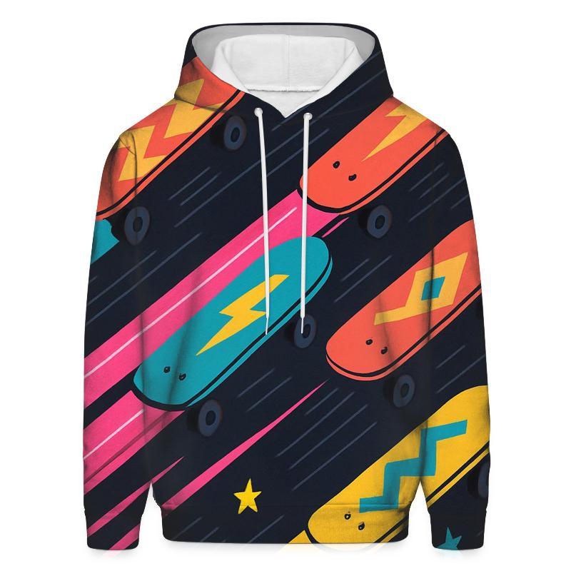 Neon Skateboard Streaks embroidered hoodies
