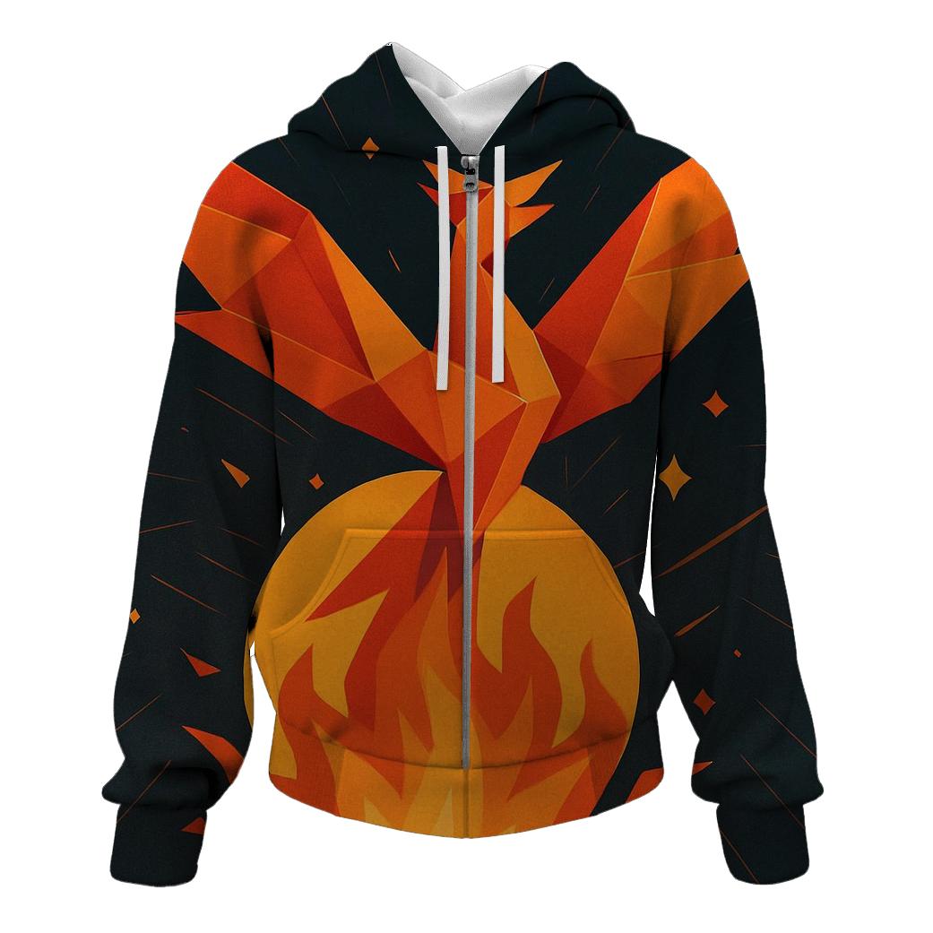 Solar Flare Origami Phoenix zip-up hoodies