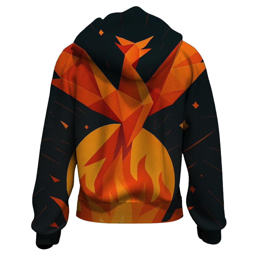 Solar Flare Origami Phoenix zip-up hoodies