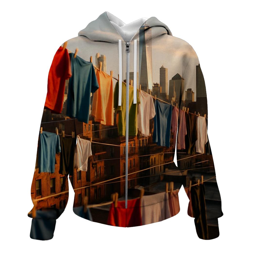 Chinatown Rooftop Laundry Skyline zip-up hoodies