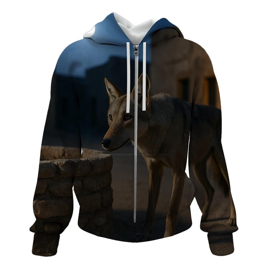 Lone Desert Wolf At Deserted Well heavyweight hoodies