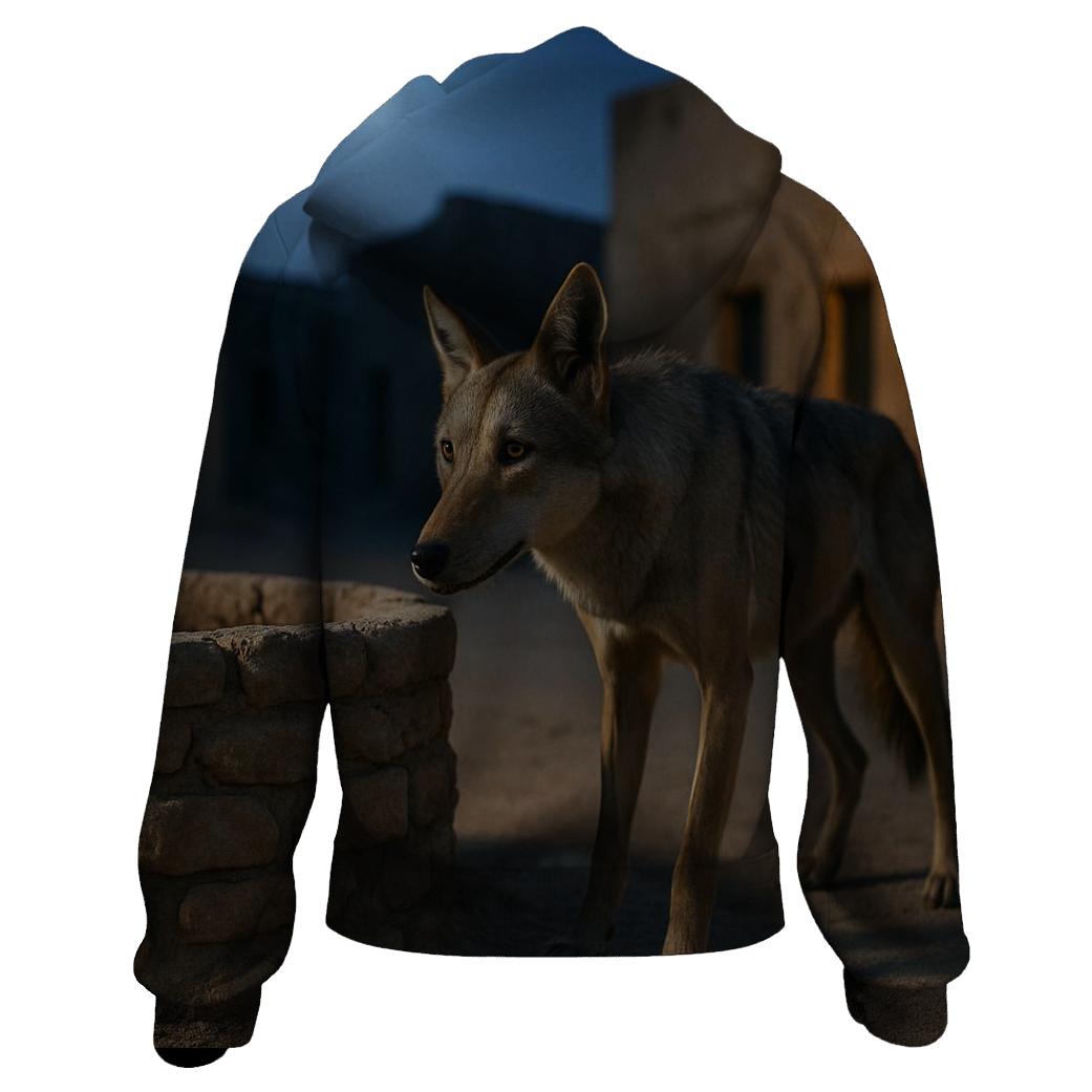 Lone Desert Wolf At Deserted Well heavyweight hoodies