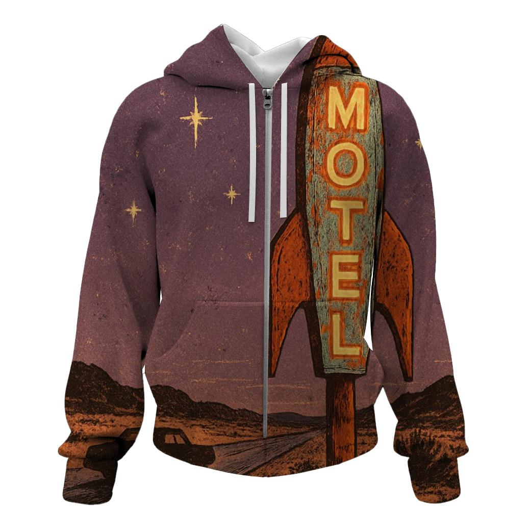 Vintage Rocket Motel Roadside Sign printed hoodies