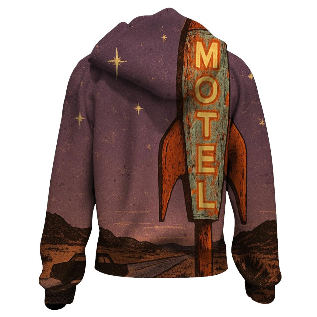 Vintage Rocket Motel Roadside Sign printed hoodies