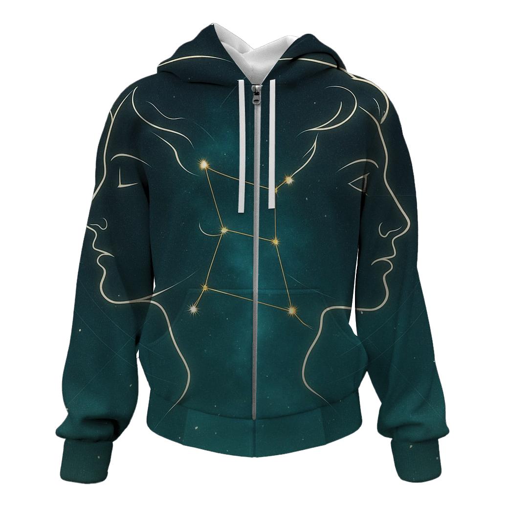 Gemini Celestial Mirror Lines printed hoodies