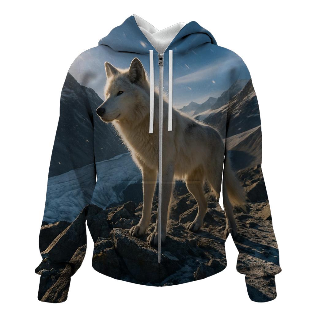 High Alpine Wolf On Glacier Moraine hoodies fashion