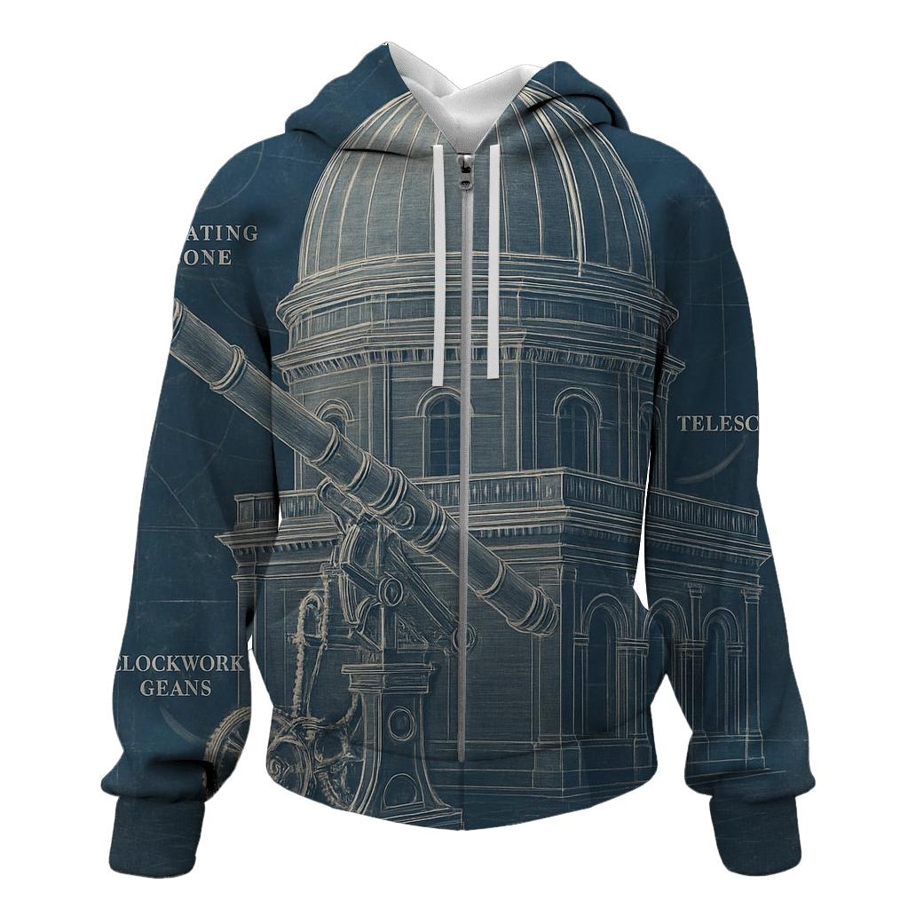 Old Observatory Blueprint Diagram zip-up hoodies
