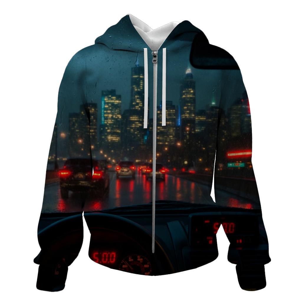Rainy West Side Highway Taxi Skyline Reflections heavyweight hoodies