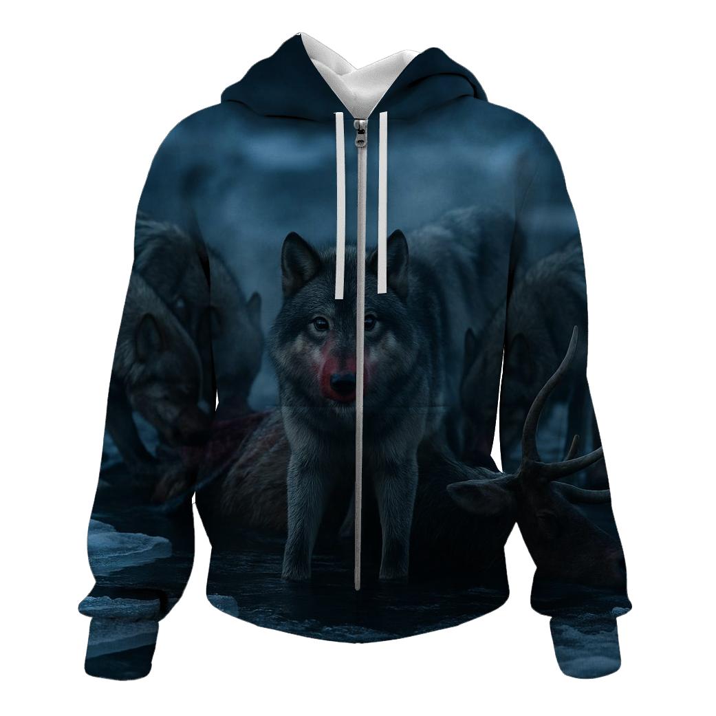 Wolf Pack At Carcass In Frozen Riverbed printed hoodies