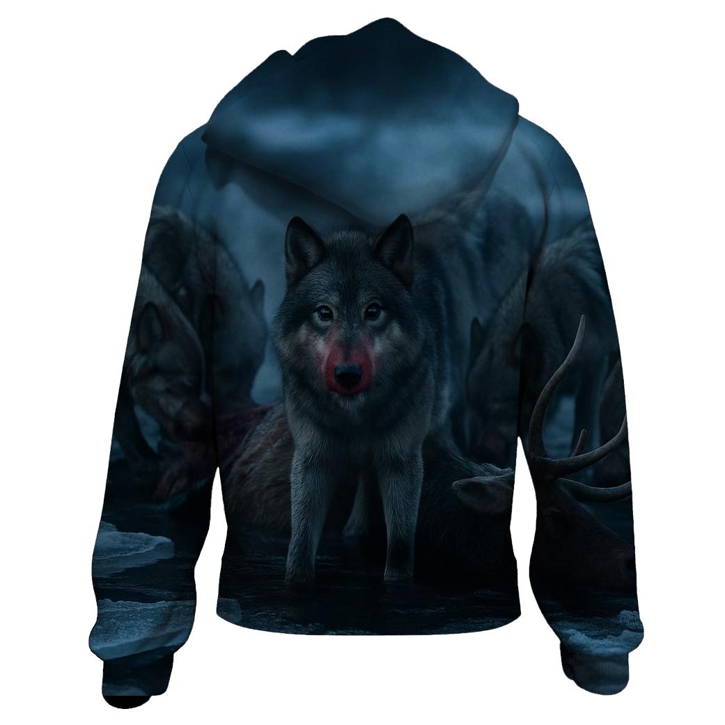 Wolf Pack At Carcass In Frozen Riverbed printed hoodies