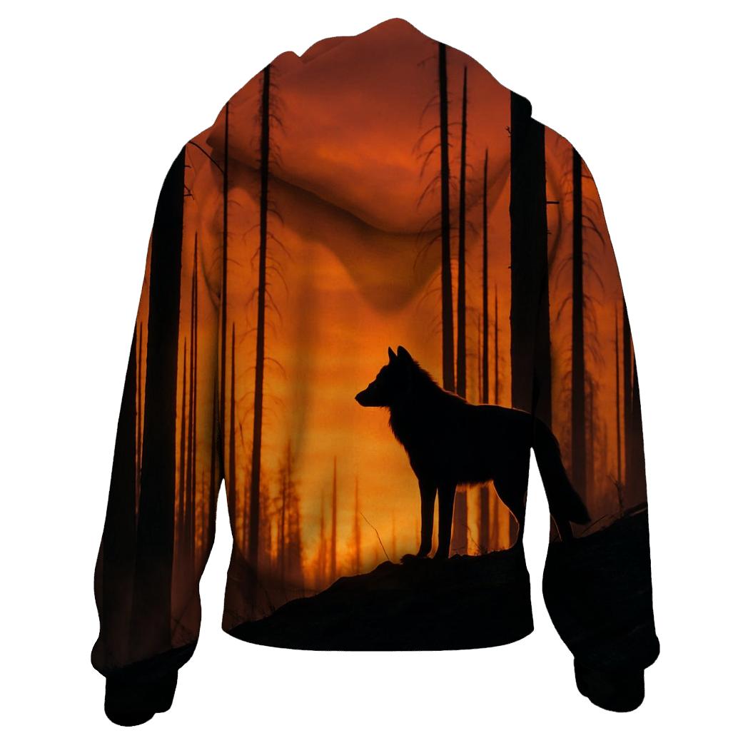 Wolf Silhouette On Burned Forest Ridge graphic hoodies