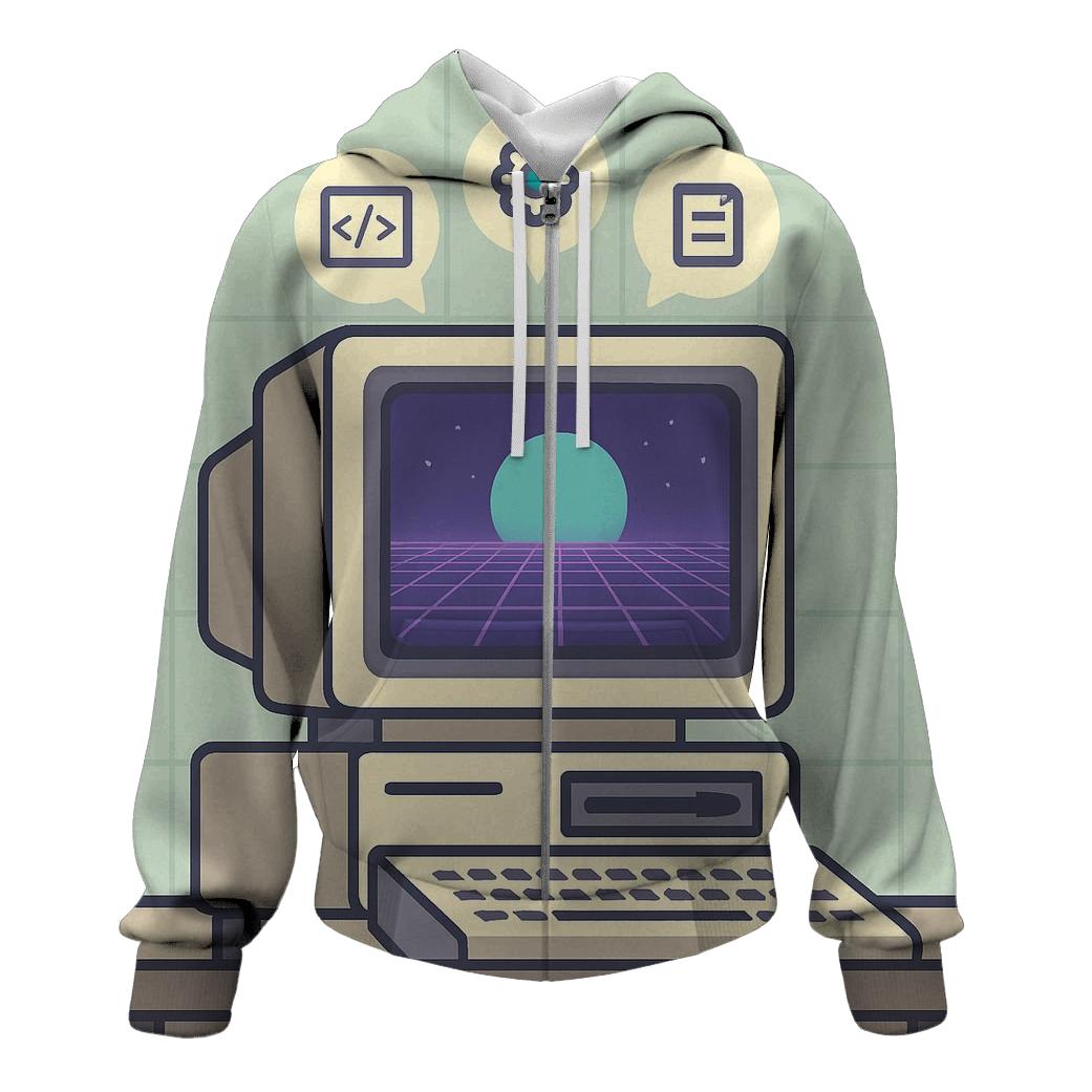 Retro Computer Dream Grid embroidered hoodies