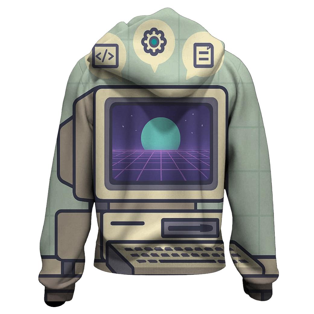 Retro Computer Dream Grid embroidered hoodies