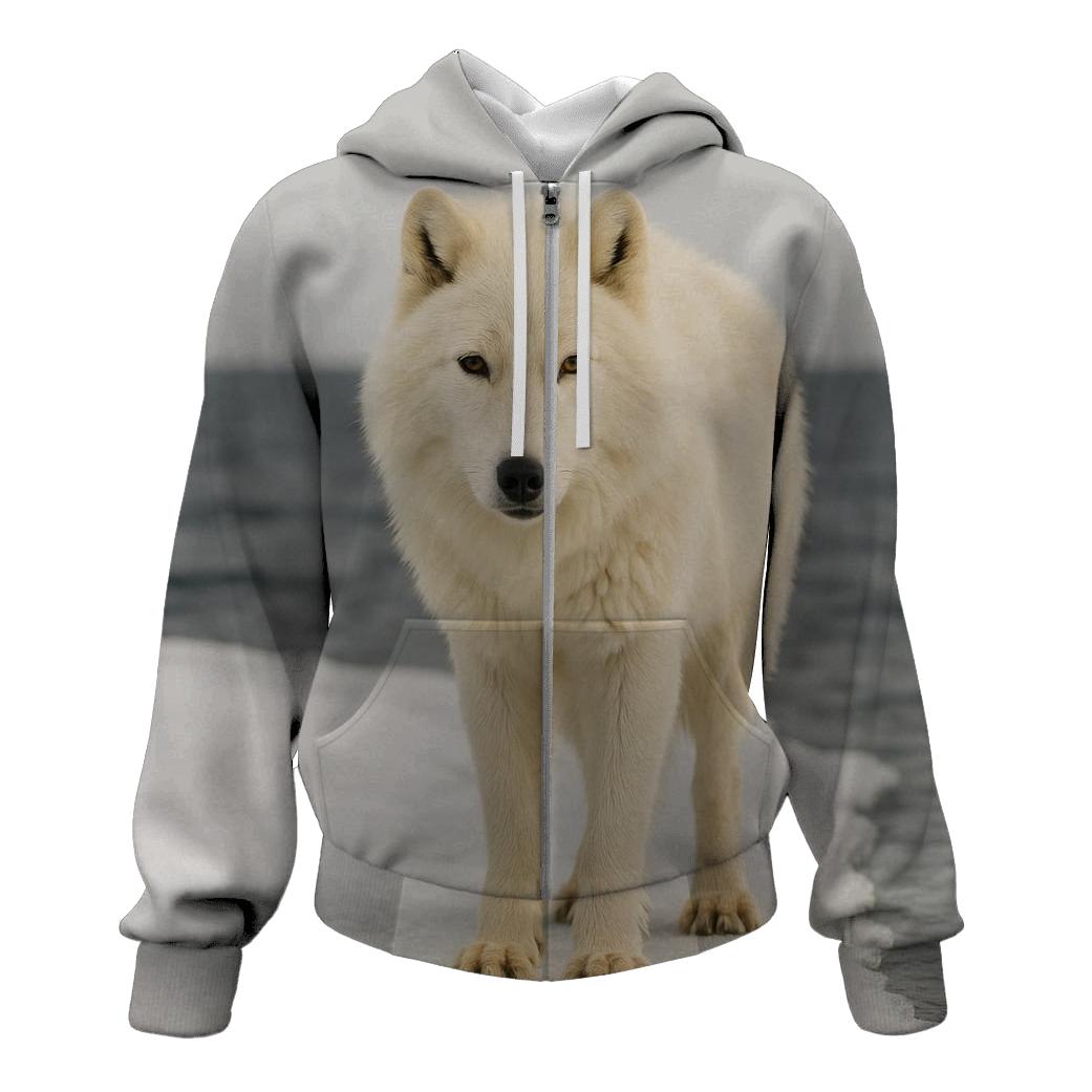 Arctic Wolf Against Melting Sea Ice lightweight hoodies