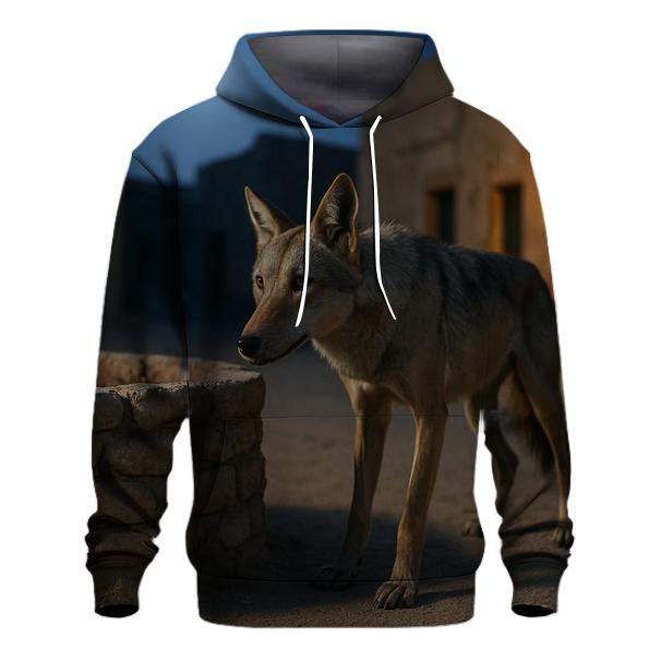 Lone Desert Wolf At Deserted Well heavyweight hoodies