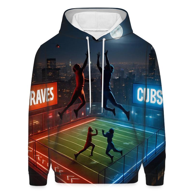 Skyline Rivalry On Rooftop Field designer hoodies