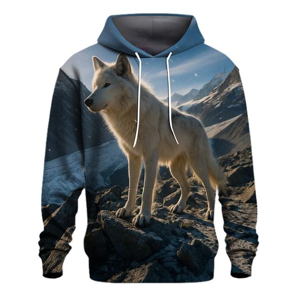 High Alpine Wolf On Glacier Moraine printed hoodies