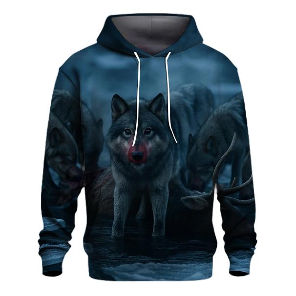 Wolf Pack At Carcass In Frozen Riverbed hoodies fashion