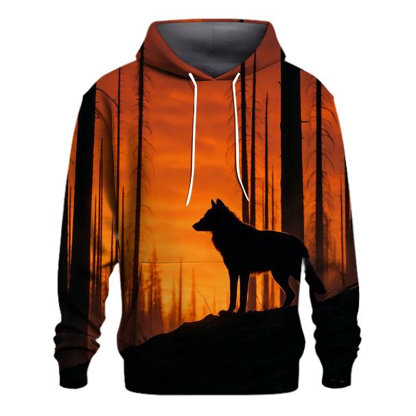 Wolf Silhouette On Burned Forest Ridge graphic hoodies