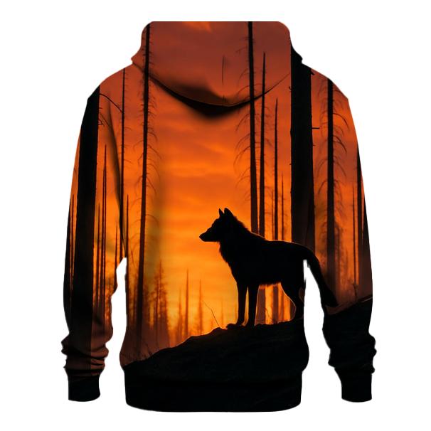 Wolf Silhouette On Burned Forest Ridge graphic hoodies