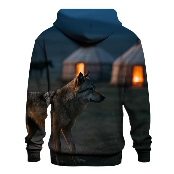 Steppe Wolf Beside Nomad Horse Camp printed hoodies