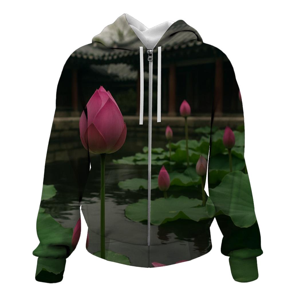 Lotus Leaves And Buds In Temple Courtyard pullover hoodies