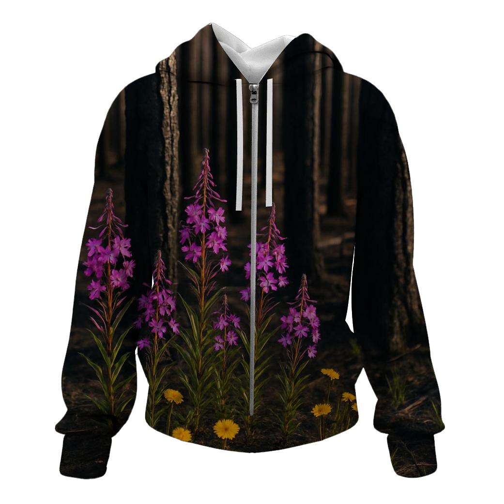 Wildflower Regrowth In Burnt Forest zip-up hoodies