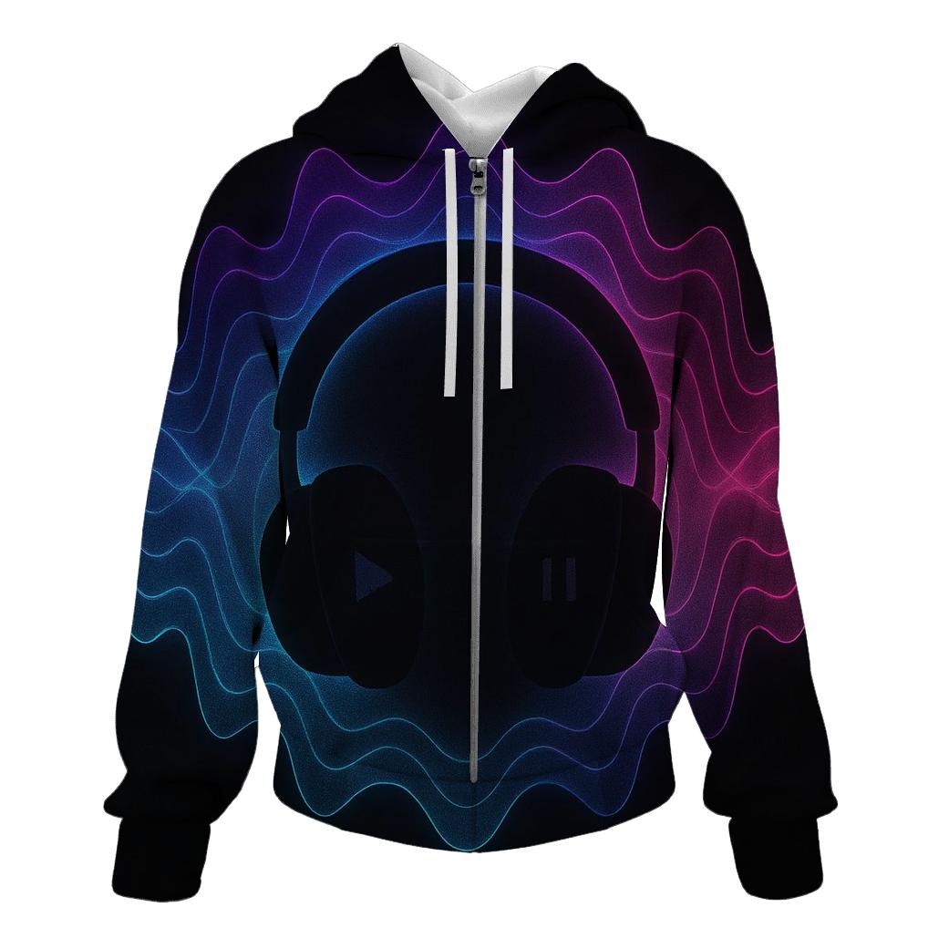 Holographic Headphone Aura zip-up hoodies