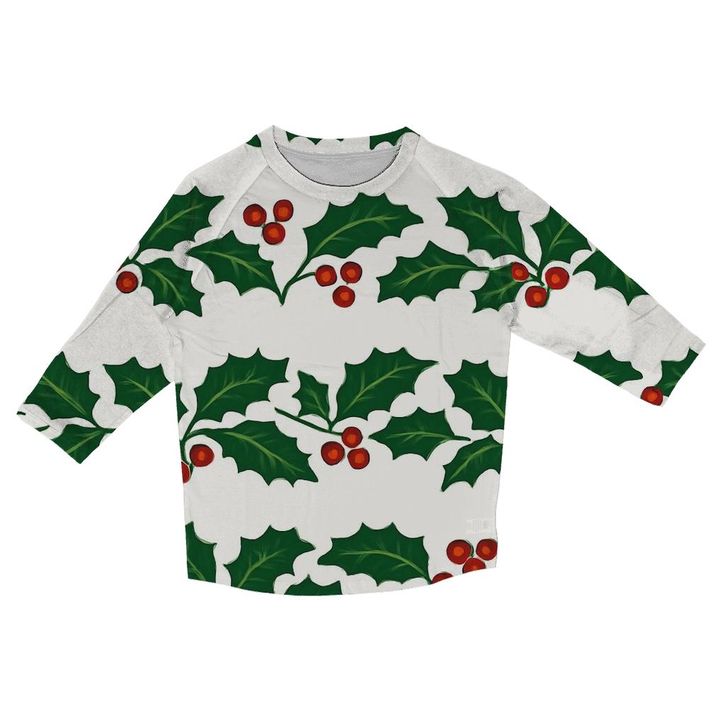 Green Holly Garland Wave On Snow White stylish quarter sleeve tops