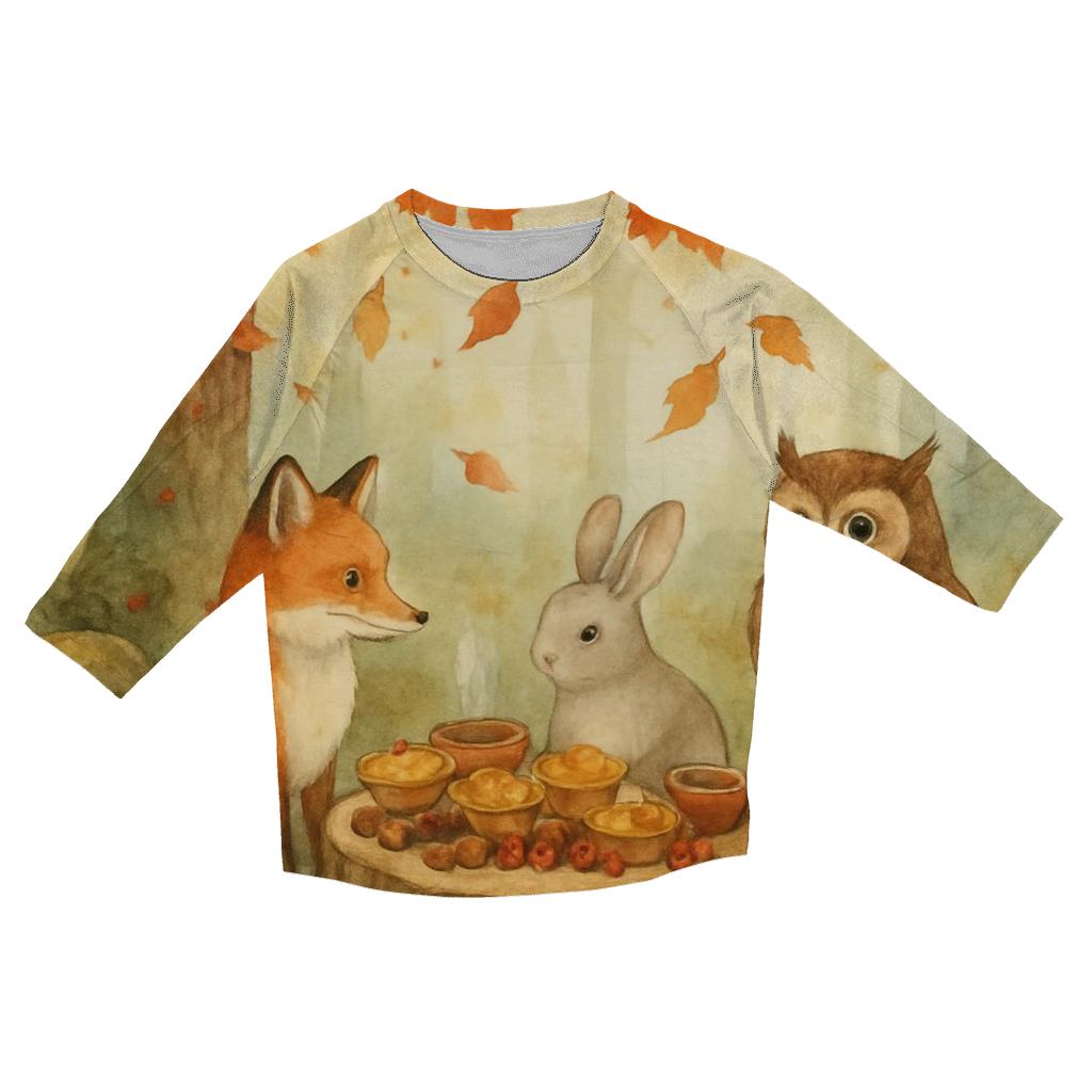 Woodland Friends Feast Beneath The Maple Tree casual three quarter sleeve shirts